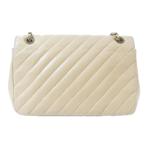 CHANEL Herringbone CC GHW Single Flap Chain Shoulder Bag Calfskin Leather Beige