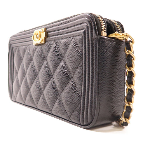 CHANEL CC GHW Boy WOC Wallet On Chain Shoulder Bag Calfskin Leather Black