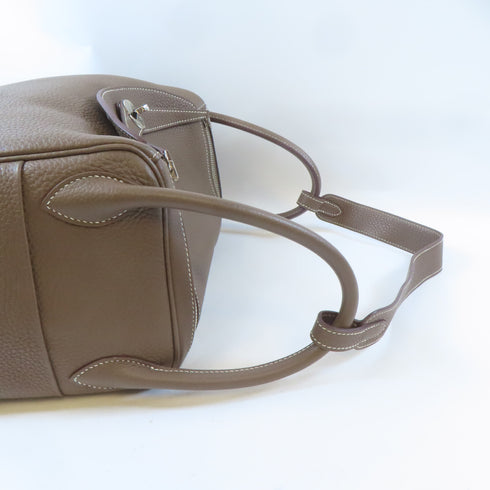 HERMES PHW Lindy 30 2 Way Shoulder Handbag Clemence Leather Etoupe Gray Brown