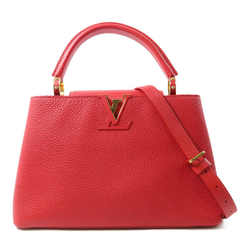 LOUIS VUITTON LV GHW Capucines 2 Way Shoulder Bag Handbag M43935 Calfskin Red