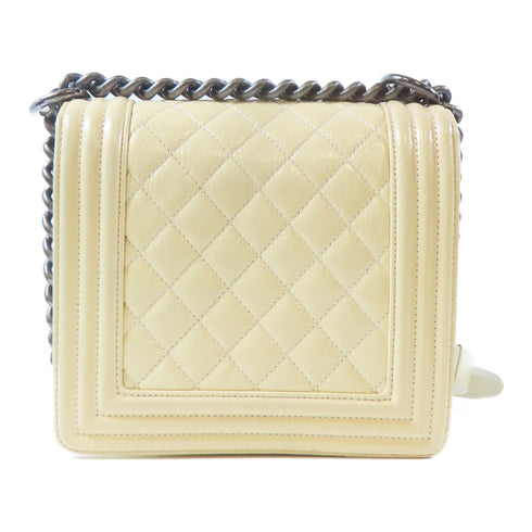 CHANEL Quilted CC SH Boy Chanel Chain Shoulder Bag Patent Leather White