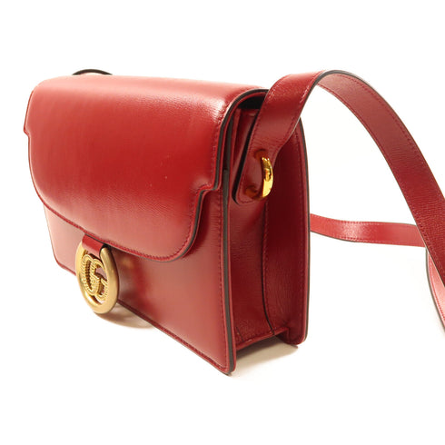 GUCCI GG GHW Shoulder Bag 589474 Calfskin Leather Red