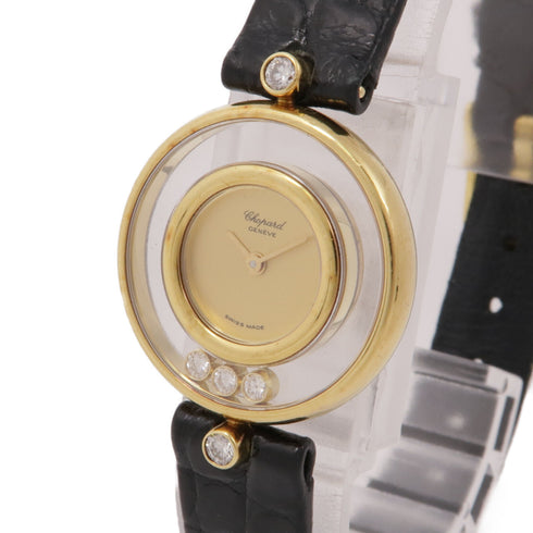 Chopard Happy Diamonds 4112 Quartz Watch 18K Yellow Gold Leather Belt