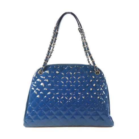CHANEL Quilted CC SHW Chain Tote Bag Shoulder Bag Patent Leather Blue
