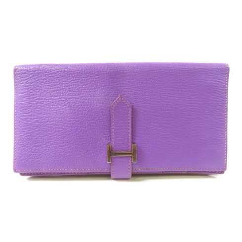 HERMES PHW Bearn W Snap Long Wallet Chevre Cyclamen/Purple