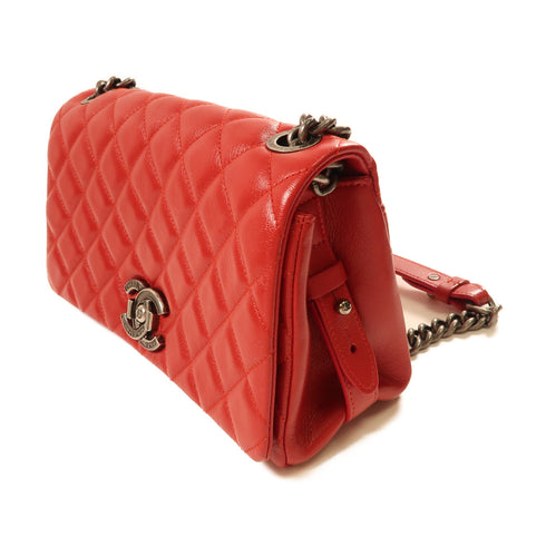 CHANEL CC SHW Shoulder Bag Lambskin Leather Red
