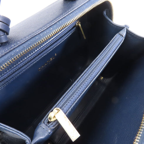 CHANEL Quilted CC GHW Vanity Case 2 Way Shoulder Bag Calfskin Leather Navy