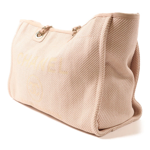 CHANEL CC GHW Deauville Tote Bag Shoulder Bag Canvas Pink