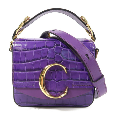 Chloe GHW Mini C Bag 2 Way Bag Calfskin Leather Purple