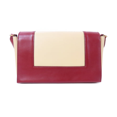 CELINE GHW Frame Medium Shoulder Bag 180263 Calfskin Leather Red Beige
