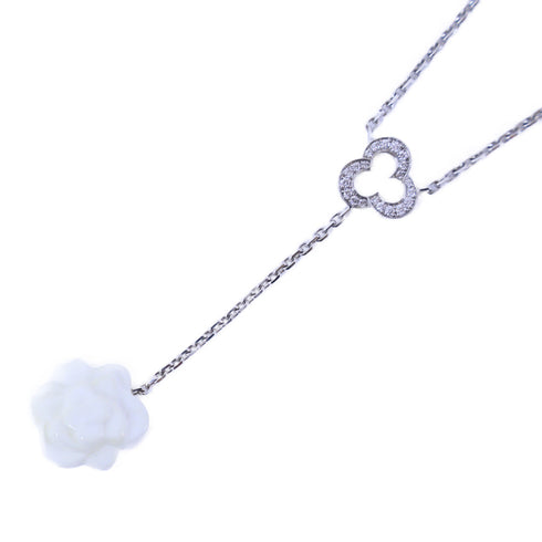 CHANEL CC Camellia White Agate Diamond Necklace J2934 18K White Gold