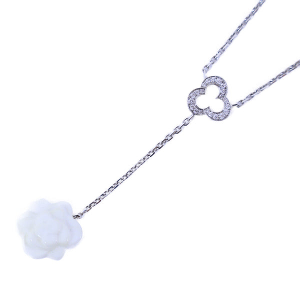 CHANEL CC Camellia White Agate Diamond Necklace J2934 18K White Gold