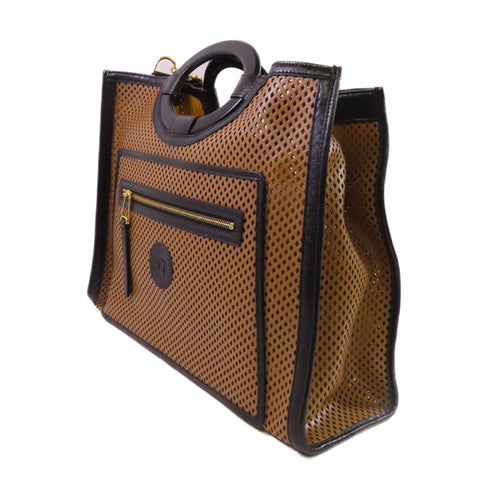 FENDI GHW Runaway Handbag Shopping Bag Calfskin Leather 8BH360 Brown Black