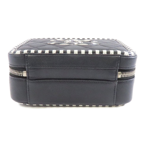 CHANEL Quilted CC SHW Chain Shoulder Bag Leather Black/White