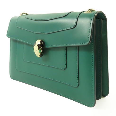 BVLGARI GHW Chain Shoulder Bag 35362 Calfskin Leather Green
