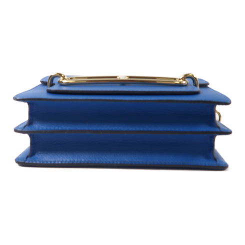 HERMES GHW Mini Roulis Shoulder Bag Evercolor Leather Blue