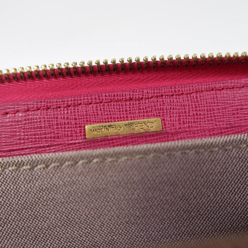FENDI GHW Zipper Long Wallet 8M0299 Coated Canvas Brown/Pink