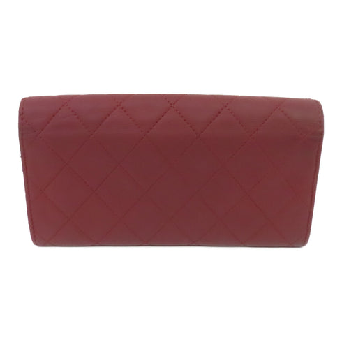 CHANEL Quilted CC SHW Long Wallet Calfskin Leather Red