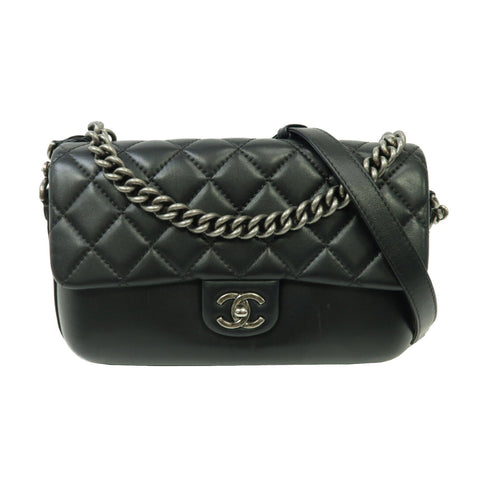 CHANEL Quilted CC SHW Chain Shoulder Bag Calfskin Leather Black v11