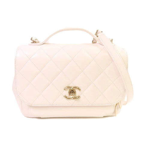 CHANEL Quilted CC Business Affinity Chain Shoulder Bag Caviar Skin Leather White