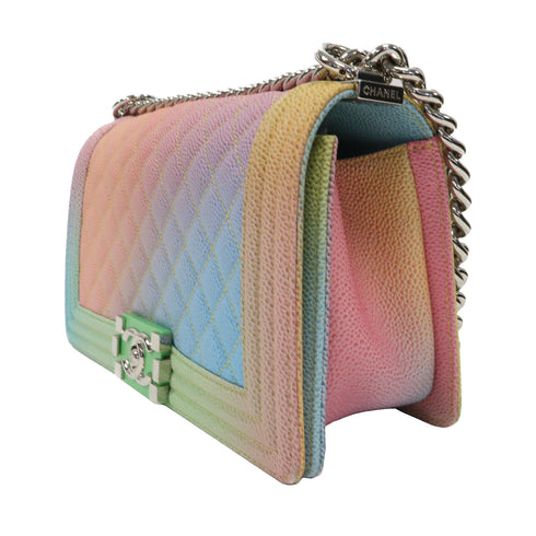 CHANEL Quilted CC SHW Boy 25 Chain Shoulder Bag A67086 Leather Multicolor