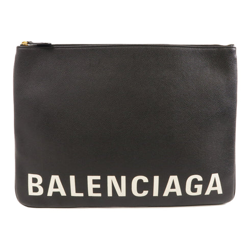 BALENCIAGA GHW Clutch Bag Pouch W568024 Calfskin Leather Black