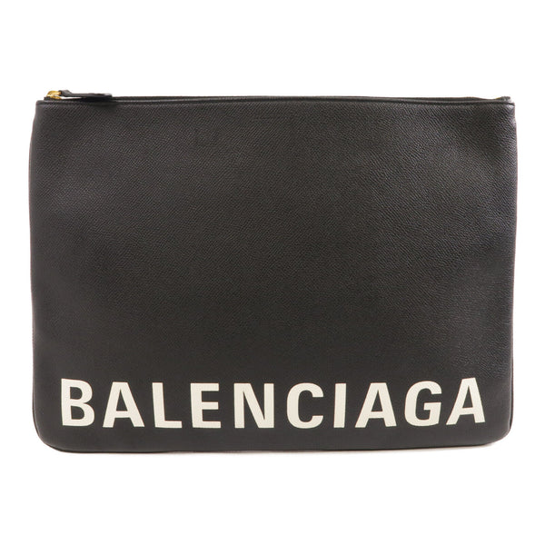 BALENCIAGA GHW Clutch Bag Pouch W568024 Calfskin Leather Black