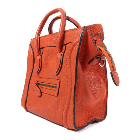 CELINE SHW Nano Luggage 2 Way Bag Calfskin Leather Red