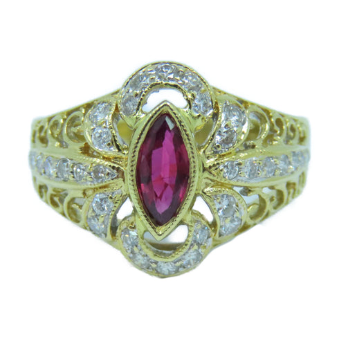 Fine Jewelry 0.45ct Ruby 0.41ct Diamond Ring US#7 18K Yellow Gold