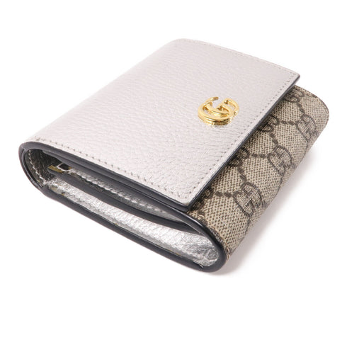 GUCCI GHW GG Marmont Wallet 598587 Coated Canvas Brown Silver