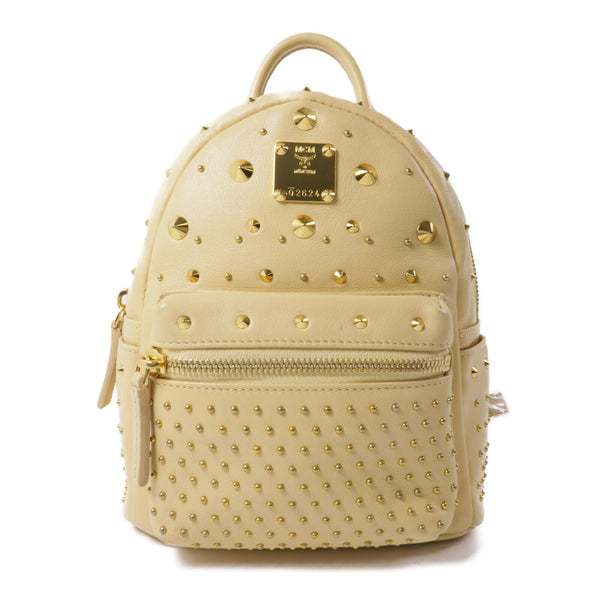 MCM GHW Backpack Rucksack Calfskin Leather Beige