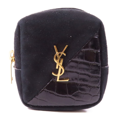 SAINT LAURENT YSL GHW Coin purse Key Case Calfskin Leather Black
