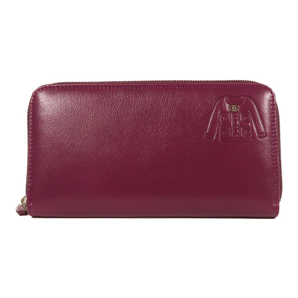CHANEL CC SHW Zipper Long Wallet Calfskin Leather Purple