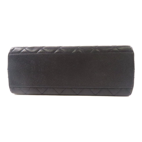 CHANEL CC GHW Vintage Top Handle Bag Handbag Calfskin Leather Black