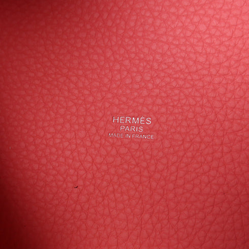 HERMES PHW Picotin PM Hand Bag/Bucket Tote Bag Clemence Leather Rose Azalee