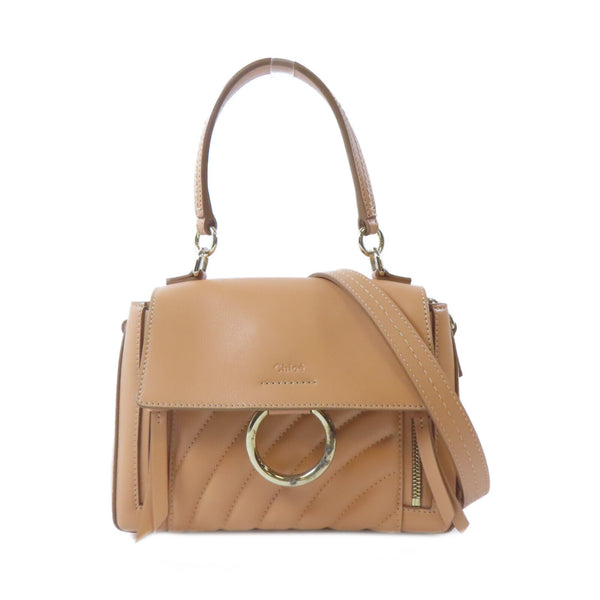 Chloe GHW 2 Way Shoulder Bag Handbag Calfskin Leather Apricot Color