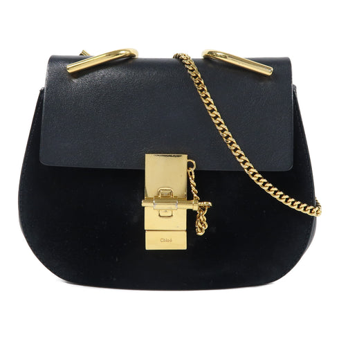 Chloe GHW Drew Chain Shoulder Bag Calfskin Leather Black
