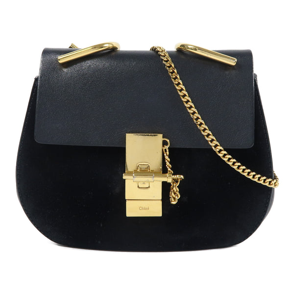 Chloe GHW Drew Chain Shoulder Bag Calfskin Leather Black