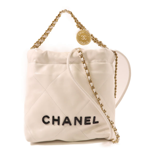 CHANEL CC GHW C22 Mini Chain Shoulder Bag 141323 Lambskin Leather White