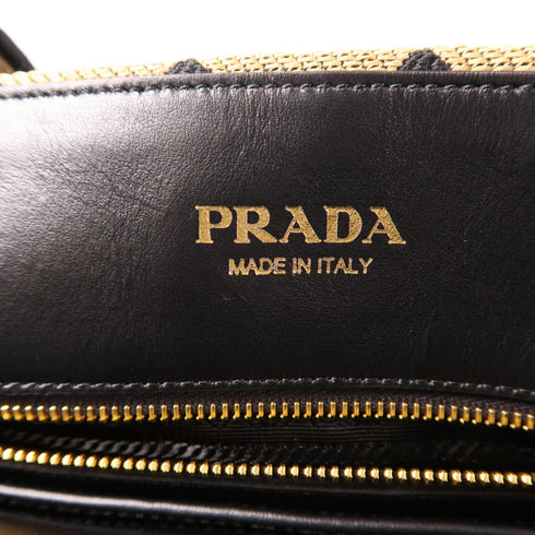 PRADA GHW Shoulder Tote Bag 2VG107 Polyester Black Beige