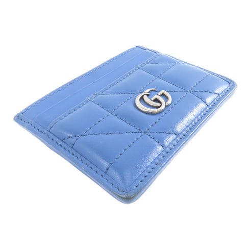 GUCCI GG SHW Card Case Calfskin Leather Blue