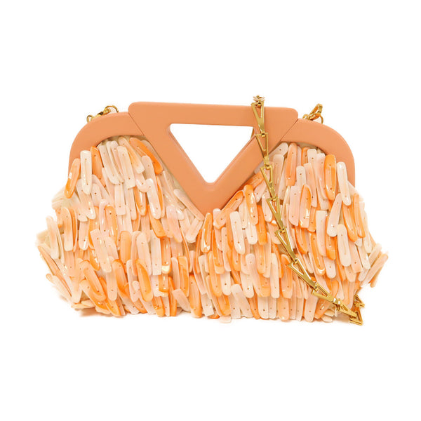 BOTTEGA VENETA BV GHW Shell Fringe V Chain Shoulder Shell/Calfskin Pink/White