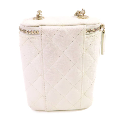CHANEL CC GHW Vanity Case Chain Shoulder Bag Calfskin Leather White