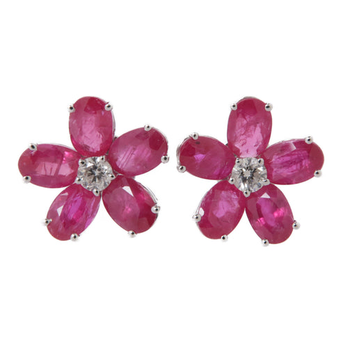 JEWELRY Ruby Diamond Earrings 18K White Gold