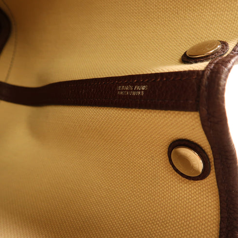 HERMES SHW Garden Party TPM Tote Bag Canvas Stamp Y White/Brown