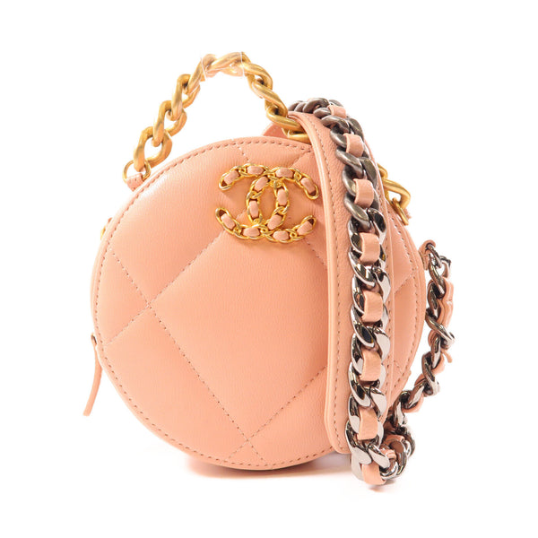 CHANEL CC Round Clutch 19 2 Way Shoulder Bag Handbag Lambskin Leather Pink