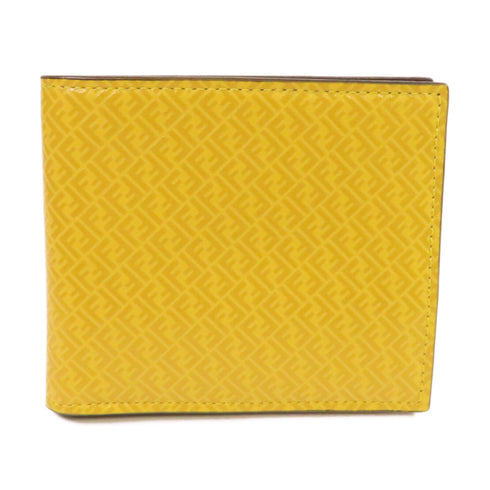 FENDI FF Short Wallet Small Wallet Calfskin Leather Yellow Black