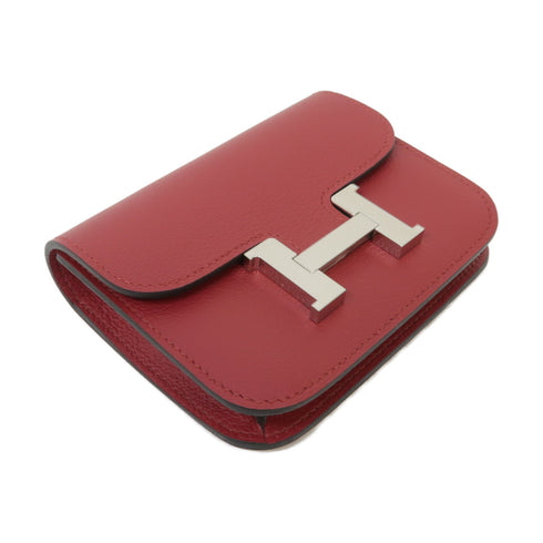 HERMES PHW Constance Slim Pouch Wallet Evercolor Leather Rouge Grenat Red