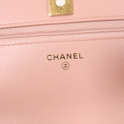 CHANEL CC GHW Wallet On Chain Shoulder Bag Lambskin Leather Pink