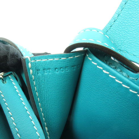 HERMES PHW Mini Halzan Shoulder Bag Veau Swift Leather Bleu Paon Blue